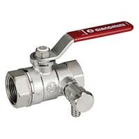 Кран шаровой Giacomini R250DS, 1/2", ВВ, ручка-рычаг красный, хромированный, со сливом