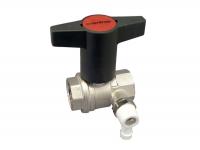 Кран шаровой Oventrop Optibal, Дн 32 х 1.1/4", ВВ, 16 бар, ручка-пластмассовая, удлинённая антрацит, никелированный, со штуцером для слива 1/4"