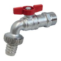 Кран шаровой Giacomini R620, 3/4", Н, ручка-бабочка красная, хромированный, для садового шланга с выводом для резин. шланга