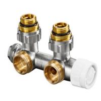 Присоединительная арматура Oventrop Multiblock T, угловая, 3/4", 1/2", НН, цвет-никелированный, с преднастройкой