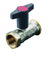 Кран шаровой Oventrop Optibal P, для обвязки насоса, Дн 32 х 1.1/4" х 1.1/2", ВНГ, 10 бар, никелированный, с обратным клапаном, устанавливается перед насосо